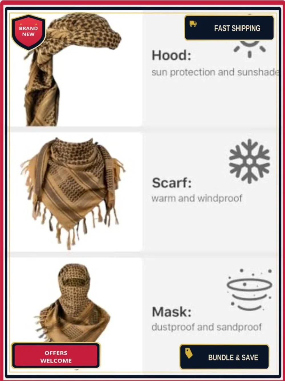 Tactical Shemagh Scarf for Men - Woven Cotton, Lightweight, Quick-Dry, Large 43